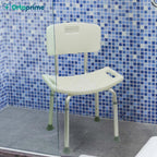Silla de Ducha Antideslizante con Respaldo Extraíble - Asiento Ergonómico Ajustable y Ligero, Estructura de Aluminio Ligera y Asiento de PVC Antideslizante e Hipoalergénico, Adaptable como Silla o Taburete, Estabilidad, Seguridad y Confort Durante el Baño