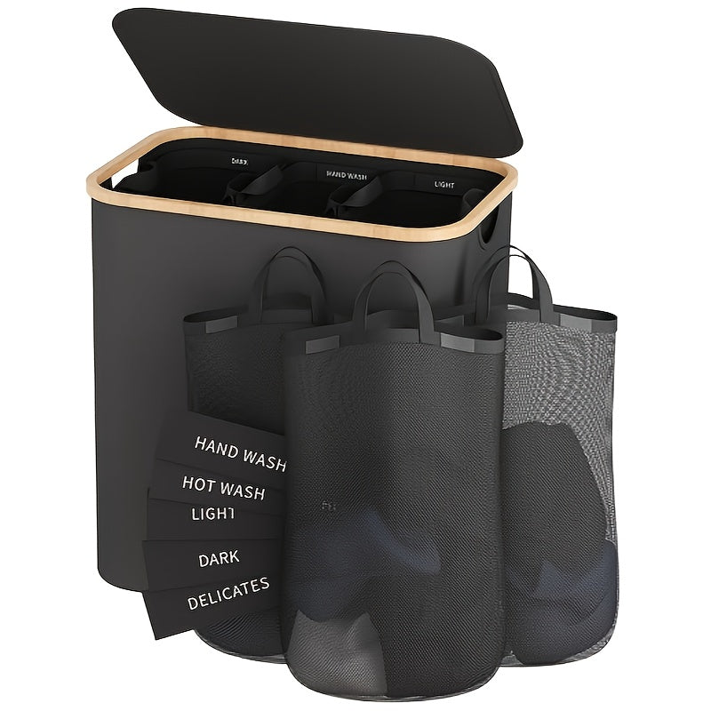 Cesta de Ropa de 160L con Tres Bolsas Interiores Extraíbles. Ideal para Lavanderías, Dormitorios y Residencias. Incluye Cinco Etiquetas de Clasificación, un Gran Asistente de Almacenamiento en el Hogar