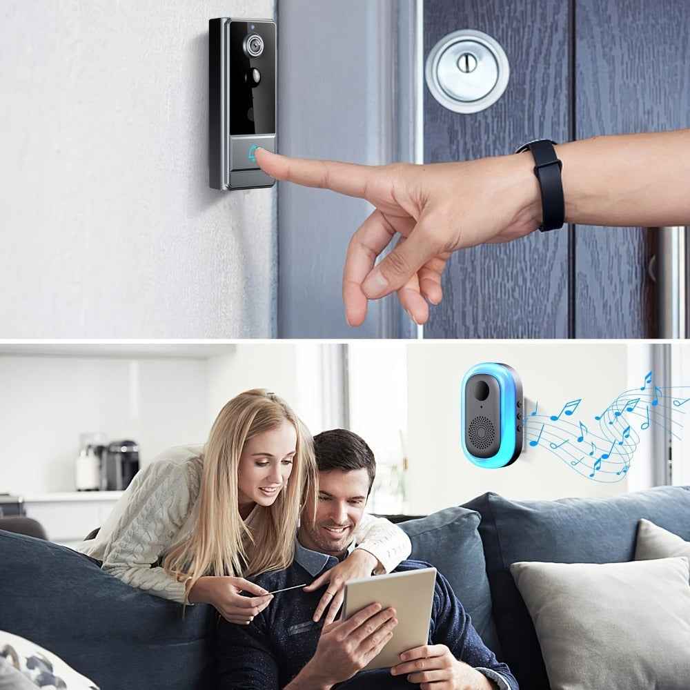 Timbre sin varillas, timbre de video inteligente, cámara de timbre inalámbrica con detección de personas PIR, timbre de seguridad WiFi con cámara, audio bidireccional, cambio de voz, foto y grabación, visión nocturna, timbre de video con 60 tonos, 5 nivel
