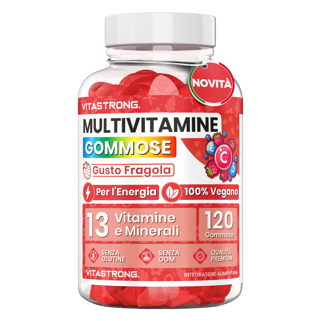 Gomitas multivitamínicas Vitastrong, 120 gomitas, 13 vitaminas y minerales, suplemento dietético para adultos, fórmula 100 % vegana, sin gluten, sin lactosa, sin sacarosa