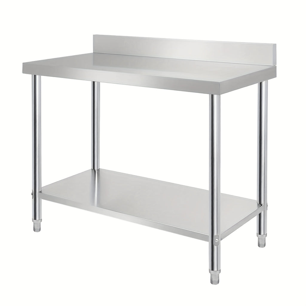 Mesa de trabajo de acero inoxidable, mesa de acero inoxidable con patas ajustables, mesa gastro, mesa de preparación, mesa de corte, muebles de cocina plateados con soporte