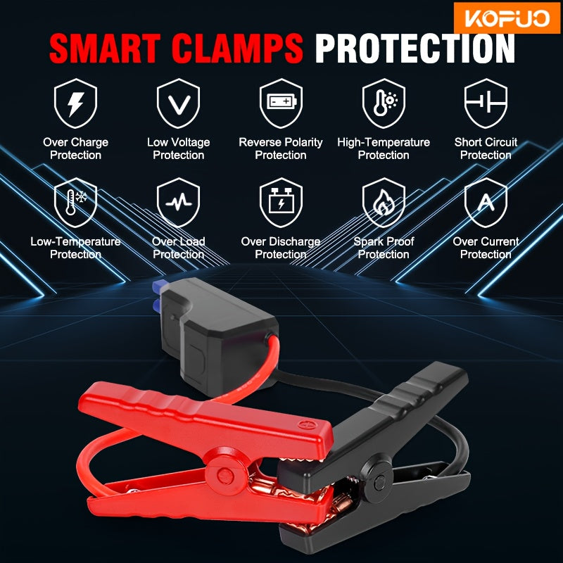 Arrancador portátil de batería de coche KOPUO 6000A - Herramienta profesional de mecánico automotriz (hasta 8.5L gasolina/7L diésel) Banco de baterías de emergencia de 12V con pinzas de seguridad inteligentes, pantalla LCD, diseño de luz LED ultrabrillant