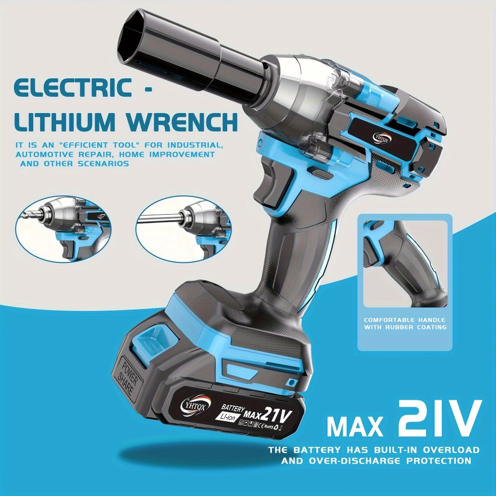 Llave de Impacto sin Escobillas, Alto Par, Rotación Bidireccional en Sentido Horario y Antihorario, Mango Antideslizante, Carcasa Aislada, Adecuada para Neumáticos de Coches/Camiones/Herramientas de Bricolaje/Herramientas Eléctricas, Opcional