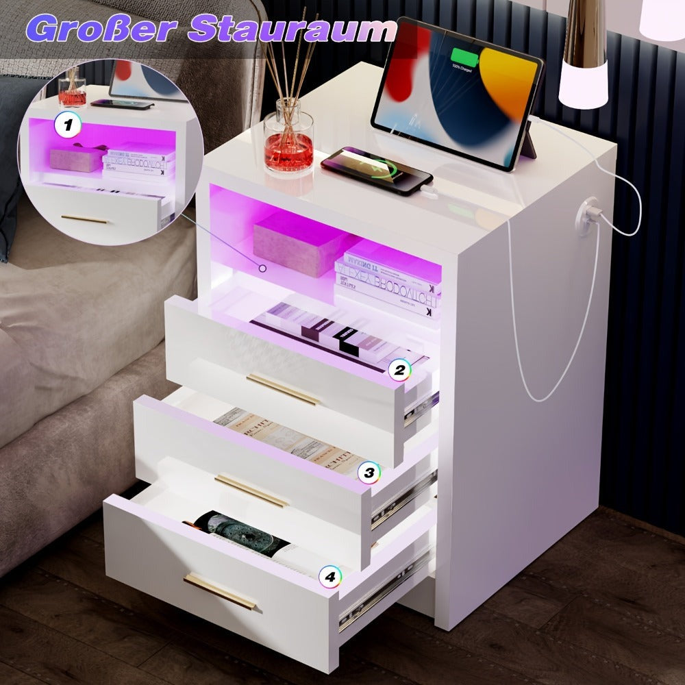 Mesita de noche, cómoda, escritorio de noche con 2/3 cajones de gran capacidad para dormitorio, sala de estar, blanco/negro