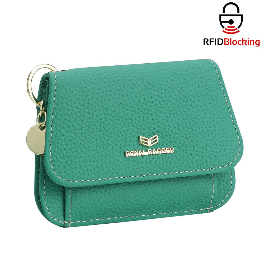 Royal Bagger Cartera Corta de Cuero Auténtico de Vaca para Mujer, Monedero con Bloqueo RFID, Múltiples Ranuras para Tarjetas y Llavero 2443