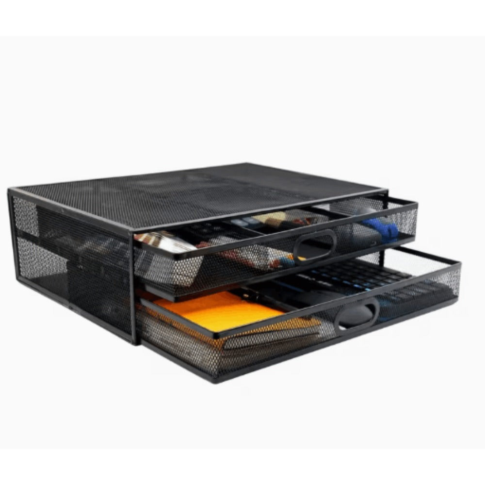 Soporte para monitor con almacenamiento y cajones extraíbles | organizador de escritorio con bandejas y base antideslizante 40x12x30 cm