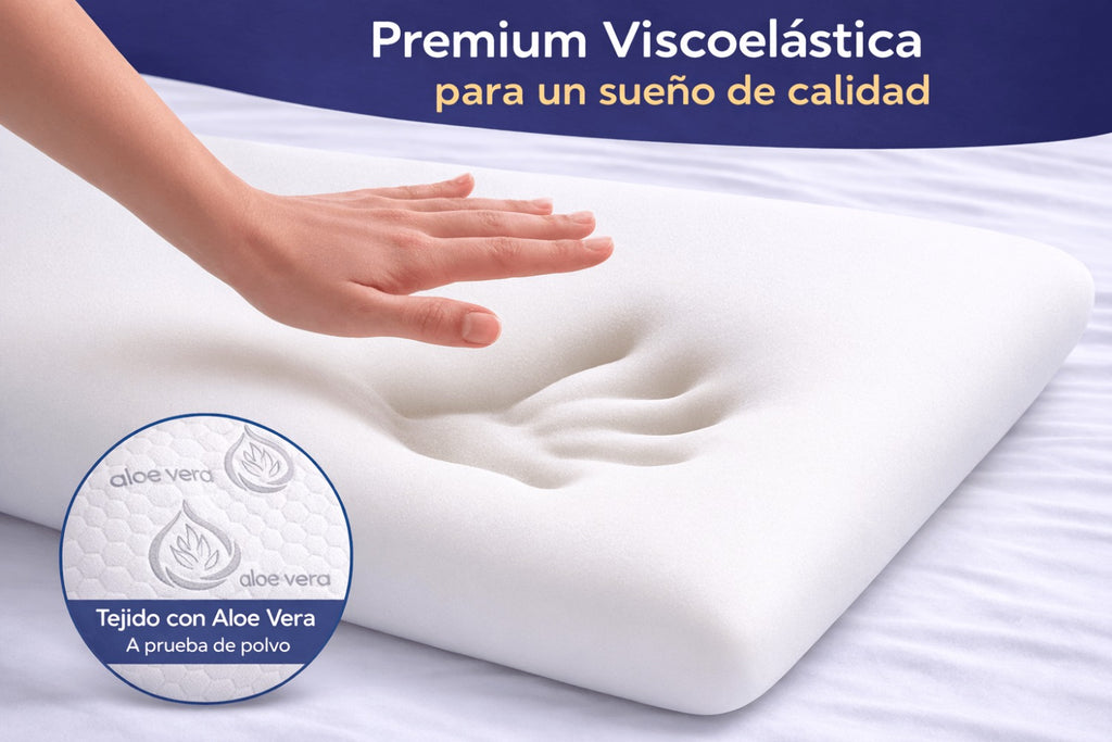 COMFORT SLEEP | Almohada Viscoelástica Aloe Vera con núcleo ajustable y funda transpirable para cuello y descanso diario – Almohada viscoelástica made in Spain para dormir de lado, boca arriba o boca abajo