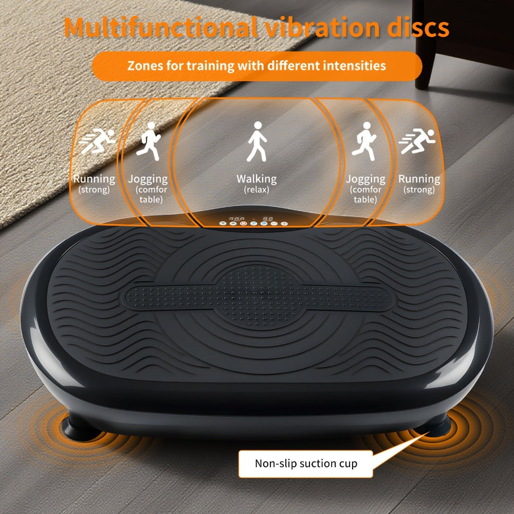 Placa vibratoria inteligente, ajuste de 120 velocidades, motor de 200W, 1 modo manual y 3 modos automáticos, botones de acceso rápido LCD, control remoto + altavoz de música, bandas de resistencia + esterilla de yoga, plataforma de fitness para el hogar p