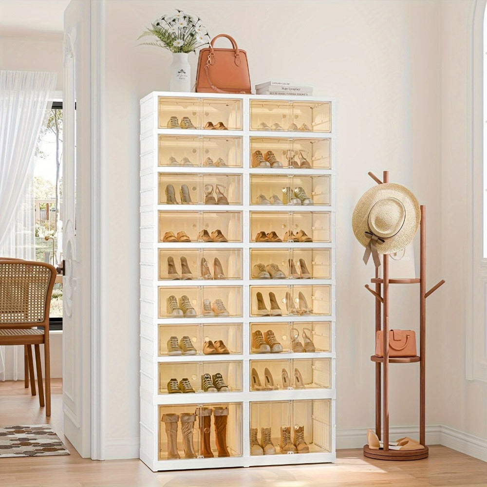 Organizador de Zapatos Plegable de 9 Niveles para 18 Pares, Estante de Zapatos de Plástico Colapsable, Armario de Almacenamiento de Cajas de Zapatos con Puerta Transparente Magnética, Fácil Montaje para Entrada, Dormitorio, Sala de Estar, Solo para Cocina