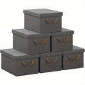 6 piezas de caja de almacenamiento con tapa, cajas de tela, cesta de almacenamiento con asas, cubo de almacenamiento, caja plegable para ropa, juguetes, caja plegable gris