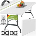 Mesa de Jardín Plegable Tillvex® 220x70 cm, Plástico | Mesa Buffet para 10 Personas con Asa de Transporte | Mesa de Camping Impermeable para Uso Exterior en Jardín, Terraza y Balcón