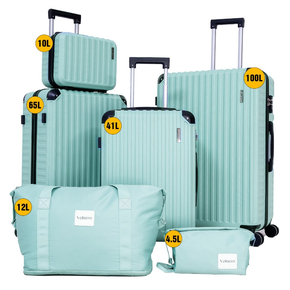 CITYSPORTS PRO Juego de Equipaje de 6 piezas, Juegos de Equipaje con Maletín de Belleza, 1 Bolso de Viaje Expandible y 1 Bolso Cultural, ABS, 4 Ruedas, Cerradura TSA