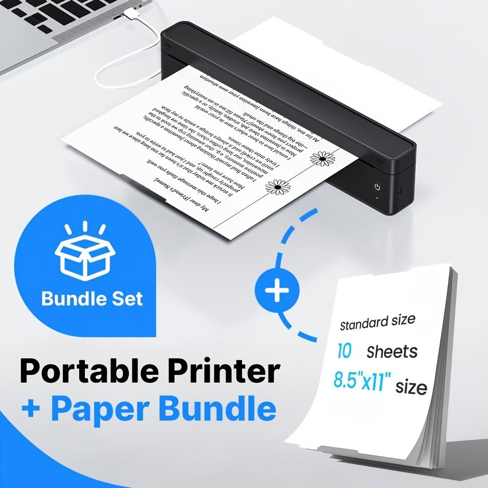 Impresora Térmica Portátil A10 Mejorada, Impresora Térmica Sin Tinta Compatible con Tamaño Carta US y A4, para Negocios/Oficina/Hogar, Compatible con Teléfono, Tablet y Laptop, Viene con 10 Hojas de Papel Térmico