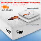 Protector de colchón ajustado impermeable, funda de sábanas de algodón terciopelo de 30 cm de profundidad, bolsillo ajustable, protector de terciopelo suave adecuado para todas las camas, incluidas camas individuales/dobles/camaras king, lavable a máquina