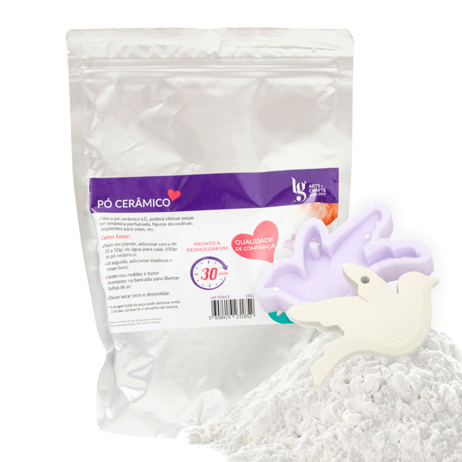 Polvo de Yeso Cerámico LG 1KG Blanco - Secado rápido, ideal para moldes, manualidades, trabajos artesanales, piezas de cerámica y decoración - DIY. Fácil de usar, adecuado para principiantes, seguro de trabajar e inodoro.