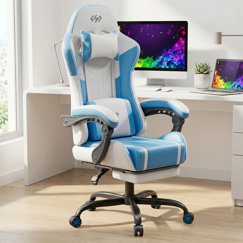 Silla Gaming con Masaje Lumbar Incorporado, Diseño Ergonómico Soporte Lumbar Ajustable y Reposacabezas, Silla de Computadora Giratoria de 360 Grados Reclinable para Oficina, Ideal para Juegos/Trabajo de Larga Duración