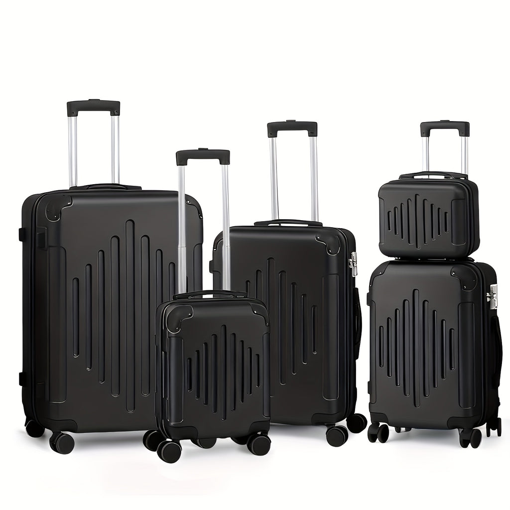Juego de Equipaje 5 en 1, Maleta de Viaje con Estuche de Cosméticos, Juego de Maletas Rígidas con Ruedas Giratorias, Equipaje con Estuche de Tocado, Equipaje de Mano y 4 Protectores de Esquina, Maletas ABS Ligeras y Portátiles para Viajes y Negocios (12"1