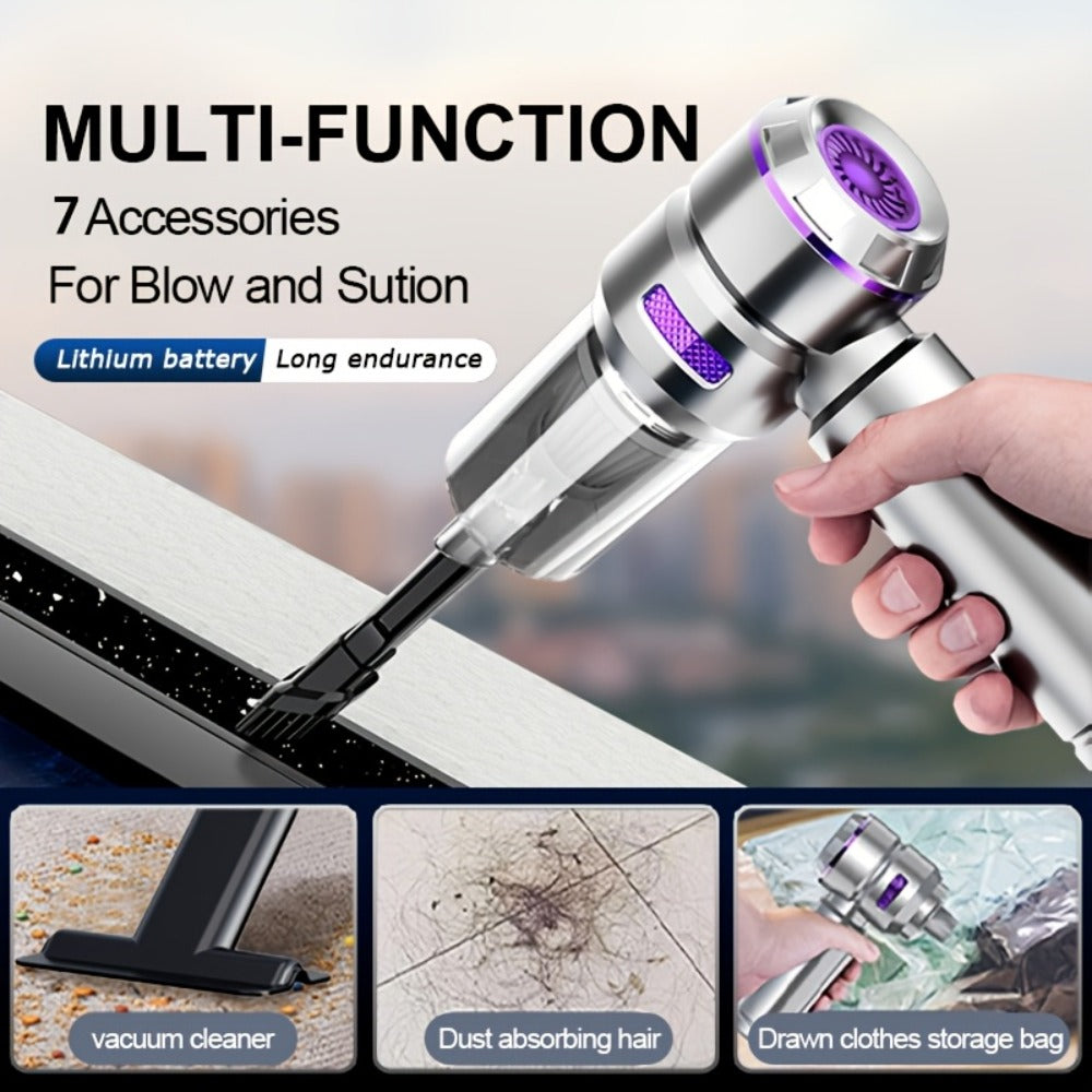 Aspiradora portátil inalámbrica de mano con soplador y succión en uno, carga USB, filtro lavable, equipada con batería de litio duradera, adecuada para limpiar polvo, migas de snacks, pelo, apta para sofás, alfombras, escritorios, escaleras.