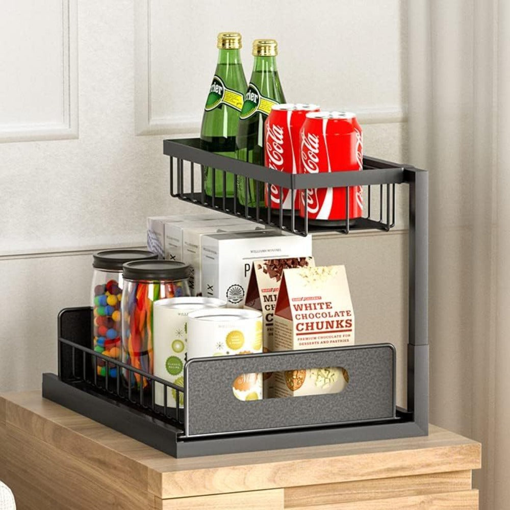Organizador para debajo del fregadero, estante de almacenamiento para debajo del fregadero, estante organizador extraíble, estante de almacenamiento multifuncional de doble capa para artículos diversos, estante de almacenamiento deslizante de gran capacid
