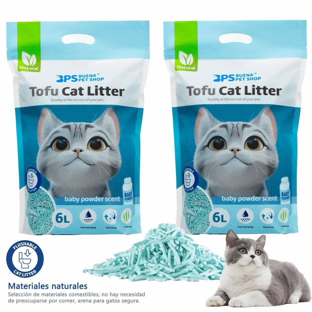 2 Paquetes de Arena para Gatos con Tofu, 6L Cada Uno, Fuerte Absorbencia, Fácil Compacidad, Desagotable, Sin Polvo, Múltiples Aromas Disponibles, Suministros para Mascotas, Sin Polvo Fácil de Aglomerar y Controla Olores -y Segura para Gatitos