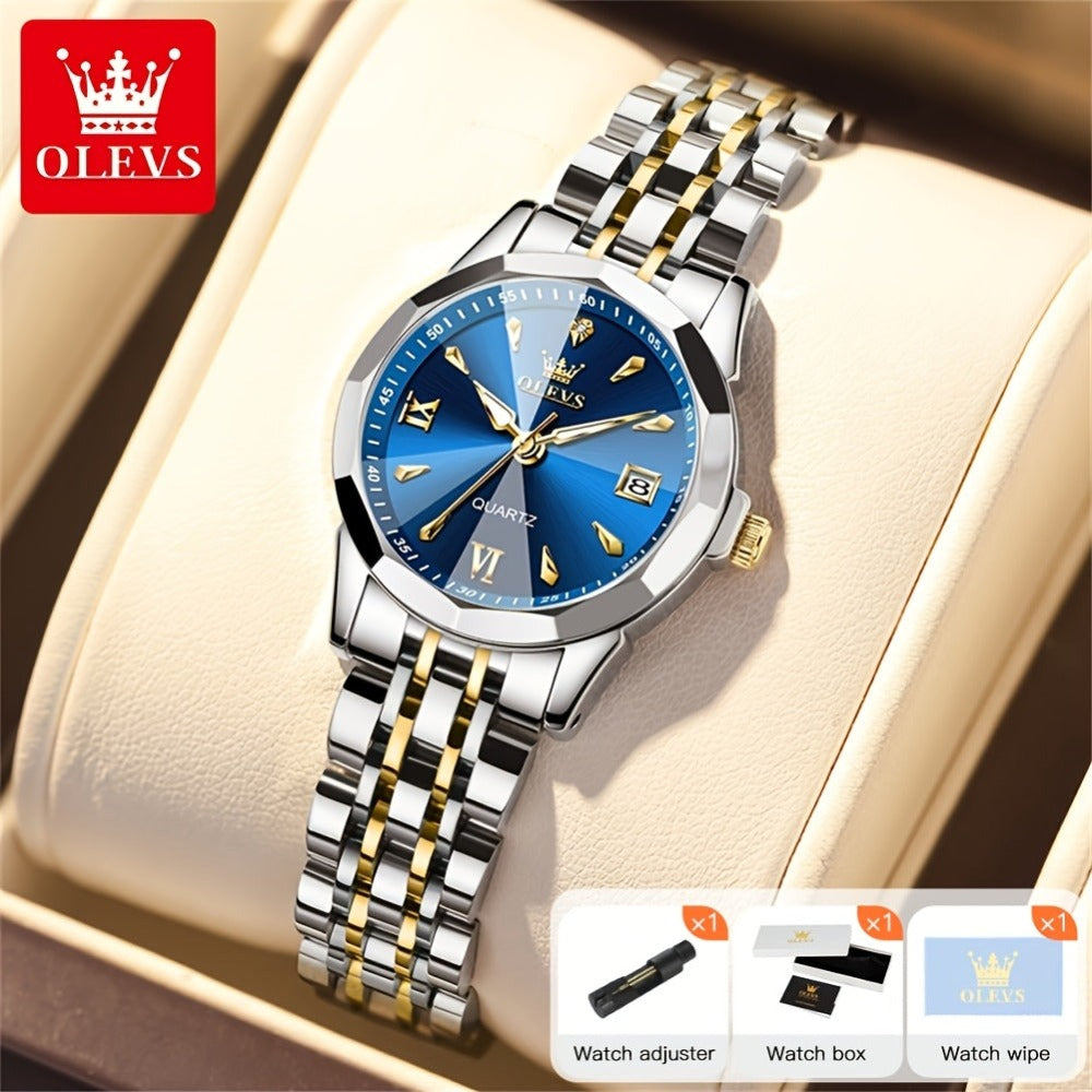 OLEVS Reloj de Pulsera Casual para Mujer Clásico Elegante con Diamantes de Imitación, Esfera Pequeña Analógica de Cuarzo, Reloj de Vestir de Lujo para Damas con Correa de Acero Inoxidable Luminosa con Calendario y Fecha, Regalos de Navidad para Ella Reloj