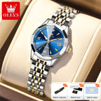 OLEVS Reloj de Pulsera Casual para Mujer Clásico Elegante con Diamantes de Imitación, Esfera Pequeña Analógica de Cuarzo, Reloj de Vestir de Lujo para Damas con Correa de Acero Inoxidable Luminosa con Calendario y Fecha, Regalos de Navidad para Ella Reloj