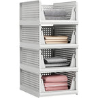4pcs Organizadores Armario Plegables y Apilables, Cajones de Almacenaje con Separadores Extraíbles, Almacenaje y Organización para Dormitorio, Oficina y Baño, Plastico