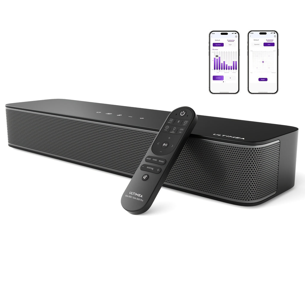 ULTIMEA 2.1ch Mini Barra de Sonido para TV, Barra de Sonido PC Todo en Uno para Juegos, Control por APP, Potencia Máxima 120W+Potencia Máxima 132W, Subwoofer Incorporado