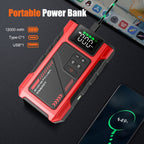 SWAREY 12000Mah Arrancador de Coche con Batería Externa y Compresor de Aire de 150PSI, 6000A Impulsores de Batería de Coche 12V con Inflador de Neumáticos, con Pantalla LCD, Batería Externa Arrancadora (7.5L Gas/6L Diésel), Luz LED