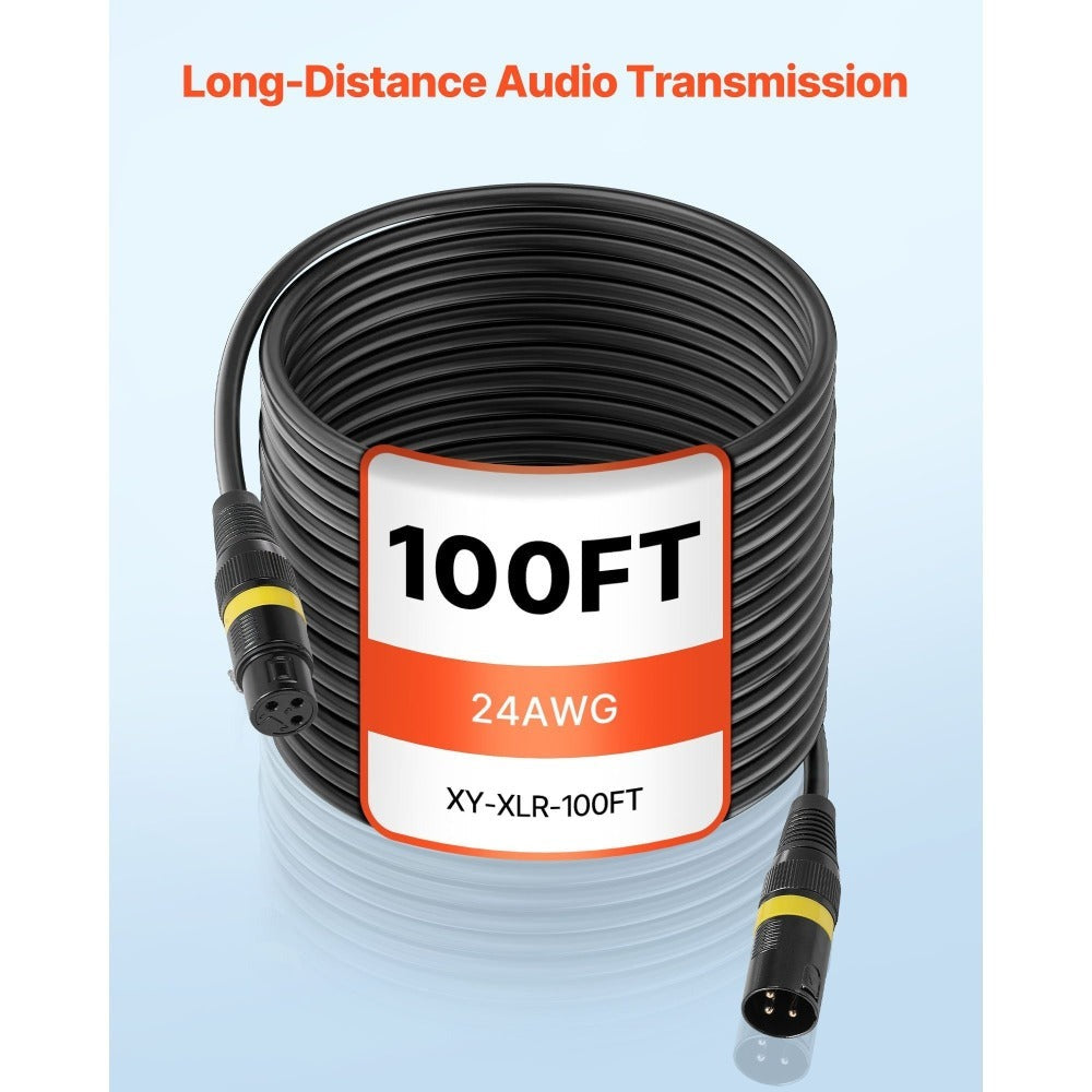 Cable XLR VEVOR 30.48 m, Paquete de 2, Cable DMX Balanceado Blindado Macho a Hembra para Micrófonos, Cable de Altavoz XLR de 3 Pines Chapado en Oro, para Iluminación de Escenario, Micrófonos, Amplificadores, Mezcladores, Sistemas de Altavoces