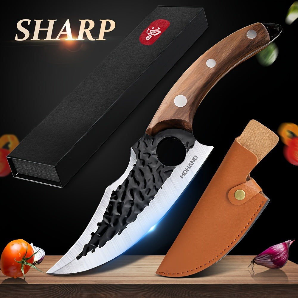 Machete deshuesador multifuncional de 27.94 cm con agujero, hoja afilada, acero inoxidable, mango cómodo, apto para cocina, exteriores, pesca, barbacoa, puede cortar carne, pescado, verduras, frutas, deshuesar