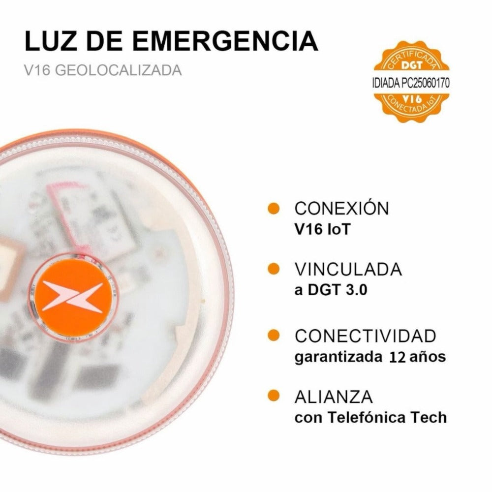 Luz Emergencia Coche Homologado DGT, con SIM y Datos Pagados hasta 2038, Baliza v16 Homologada dgt con Geolocalizador, Obligatoria enero 2026, Luz v16 con Geolocalización 3.0, Aprobada por DGT, Modelo 6LR61