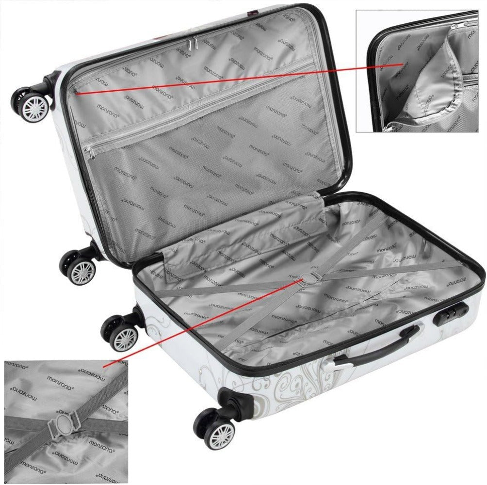 Monzana® Completo Set de 3 Maletas de Viaje Butterfly 42L 66L 98L Valijas Equipaje Mango Telescópico 4 Ruedas 360°
