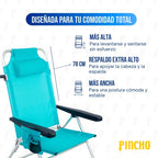 Silla Playa Plegable, Sillon Alto con Cojín, Reclinable, Altura del Asiento 29,5 cm, Asa de Transporte, Bolsillo para Movil y Bebida Textileno Resistente, Jardin, Camping, Hamaca