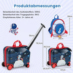 Juego de Equipaje Infantil de 2 Piezas + Mochila, Maleta con Ruedas de 12"+18" y Carcasa Impermeable, Equipaje para Niños y Niñas con Tema de Astronauta (Tema Astronauta)