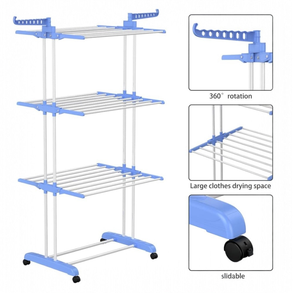 Tendedero de ropa, 4 Niveles Tendederos Plegables Vertical con Ruedas Amplio Espacio de Secado Tendederos, Acero Inoxidable Tendal para Exterior y Interiores