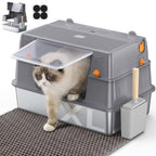 Bandeja de arena para gatos XXL de acero inoxidable con recinto desmontable, gran capacidad de 32L, incluye tapete XXL para arena de gato, pala metálica y escaleras para gatos mayores, apta para todos los gatos