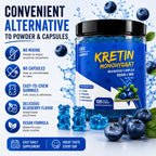 Gomitas de Monohidrato de Creatina, Sabor a Arándano sin Azúcar, 5000 mg por Porción con L-Taurina y Vitamina B12, Suplemento de Creatina Masticable de 120 Unidades para Hombres y Mujeres, No Requiere Mezcla, Soporte Diario para Entrenamiento