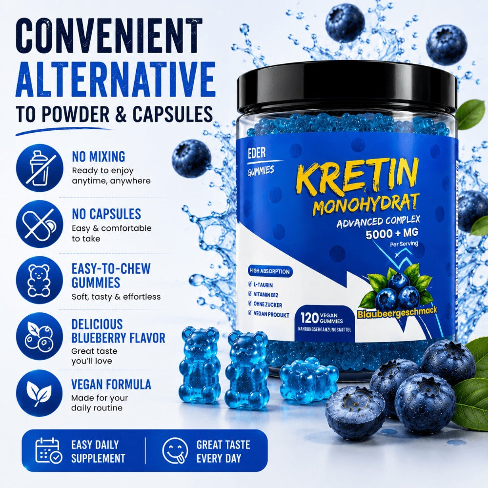 Gomitas de Monohidrato de Creatina, Sabor a Arándano sin Azúcar, 5000 mg por Porción con L-Taurina y Vitamina B12, Suplemento de Creatina Masticable de 120 Unidades para Hombres y Mujeres, No Requiere Mezcla, Soporte Diario para Entrenamiento
