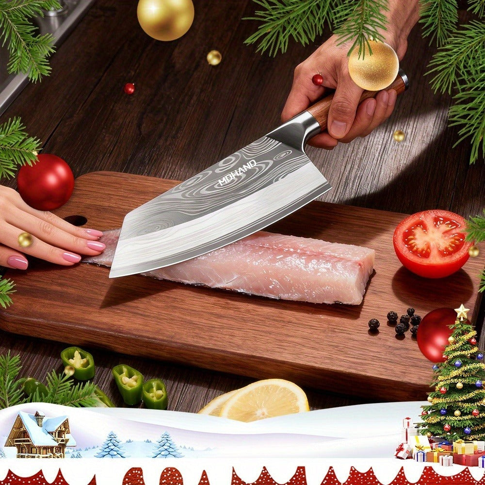 Cuchillo de Cocina Damasco, Maza de Carne y Verduras Forjada a Mano con una Hoja Afilada y un Mango Ergonómico Antideslizante Diseñado Específicamente para la Preparación Culinaria Presentado en una Elegante Caja de Regalo Ideal Como Regalo de Vacaciones