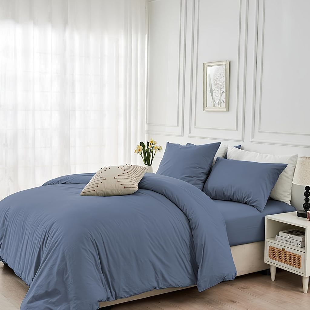 Juego de cama de color liso suave y cómodo para cama individual, sábana de algodón de 135X200Cm y funda de almohada de 80X80Cm con cremallera