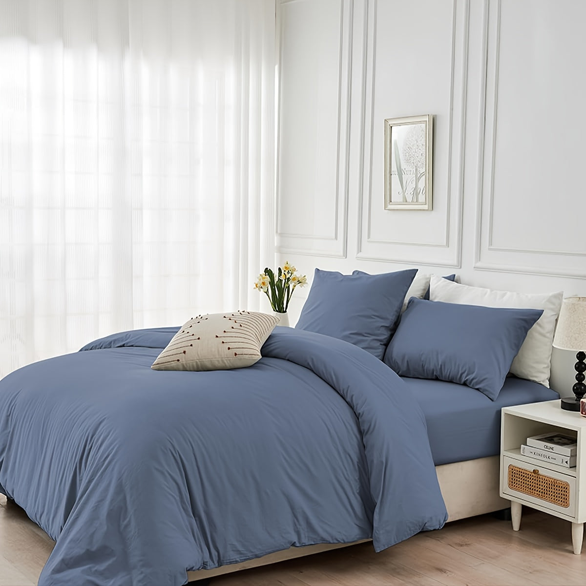 Juego de cama de color liso suave y cómodo para cama individual, sábana de algodón de 135X200Cm y funda de almohada de 80X80Cm con cremallera