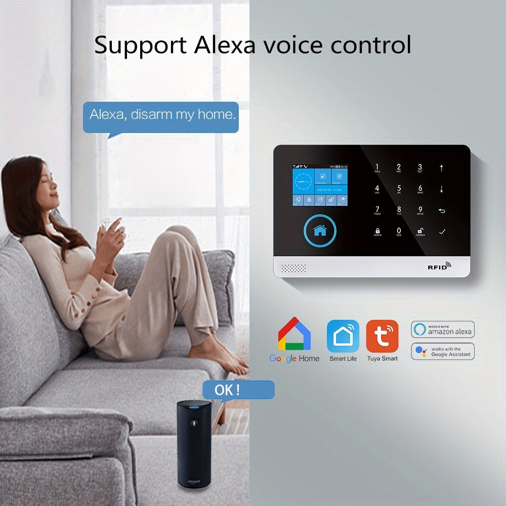 Sistema de alarma PGST para seguridad del hogar, kit de alarma DIY WiFi+GSM 2G con alerta por aplicación de teléfono, sensor de puerta/ventana, control remoto, compatible con Alexa y Google para casa, apartamento