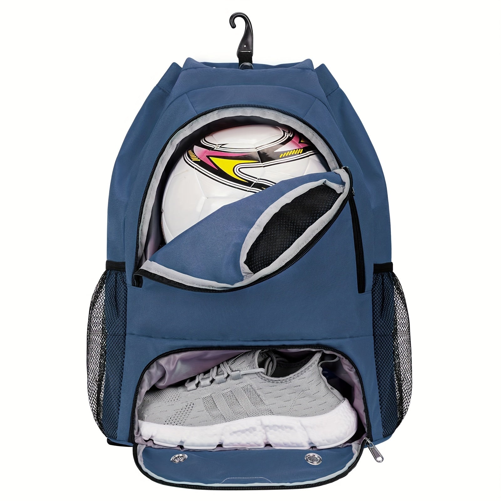 Bolsa de gimnasio ligera con cordón, con compartimentos para zapatos y una pelota, bolsillo húmedo y etiqueta de nombre - Perfecta para hombres, mujeres y estudiantes. Ideal para deportes como fútbol y baloncesto