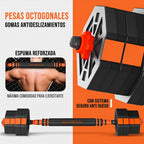 Juego de Mancuernas Ajustables 2 en 1. 10kg a 50kg - Kit de Pesas con Barra Recta Ajustable y Antideslizante - Pesas y Mancuernas Discos Recubiertos