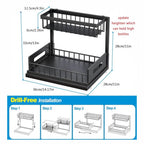 Organizador Cocina Almacenamiento de metal debajo del fregadero, organizador de cocina de 2 niveles con cajón de almacenamiento deslizante, organizador debajo del fregadero con ventosas mejoradas