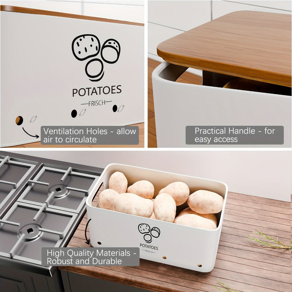 3 Piezas Caja de Almacenamiento de Verduras, Tarro para Patatas, Cebollas y Ajos, Crisper de Metal para Verduras, Organizador de Alimentos para Cocina y Despensa
