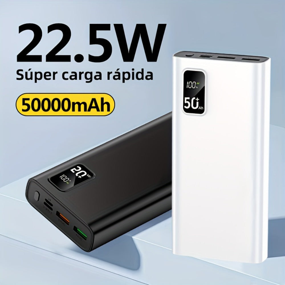 Batería Externa de 50000mAh, Pantalla LED de Energía, Carga Rápida Tipo-C, Banco de Energía de Gran Capacidad y Carga Súper Rápida, Ideal para Cargar Teléfonos Móviles/Samsung/Dispositivos Electrónicos Android, Batería de Emergencia Portátil para Exterior