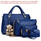 Juego de 4 piezas de bolso para mujer de moda retro con relieve, bolso tote simple de gran capacidad, bolso cruzado casual y versátil de un solo hombro, un colgante de oso al azar, bolso de mano portátil, monedero, adecuado para desplazamientos diarios, v