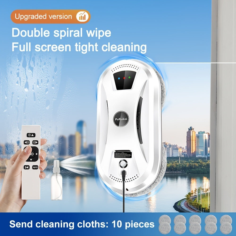 [Nuevo Plug-In 2026] Puruikai02 Robot de Limpieza de Ventanas Totalmente Automático | Alimentación Continua + Control Remoto Inteligente | Cuerda de Seguridad Anti-Caída de 4.5M | Incluye 10 Paños de Limpieza + Botella de Spray | Almacén Local Envío Inmed